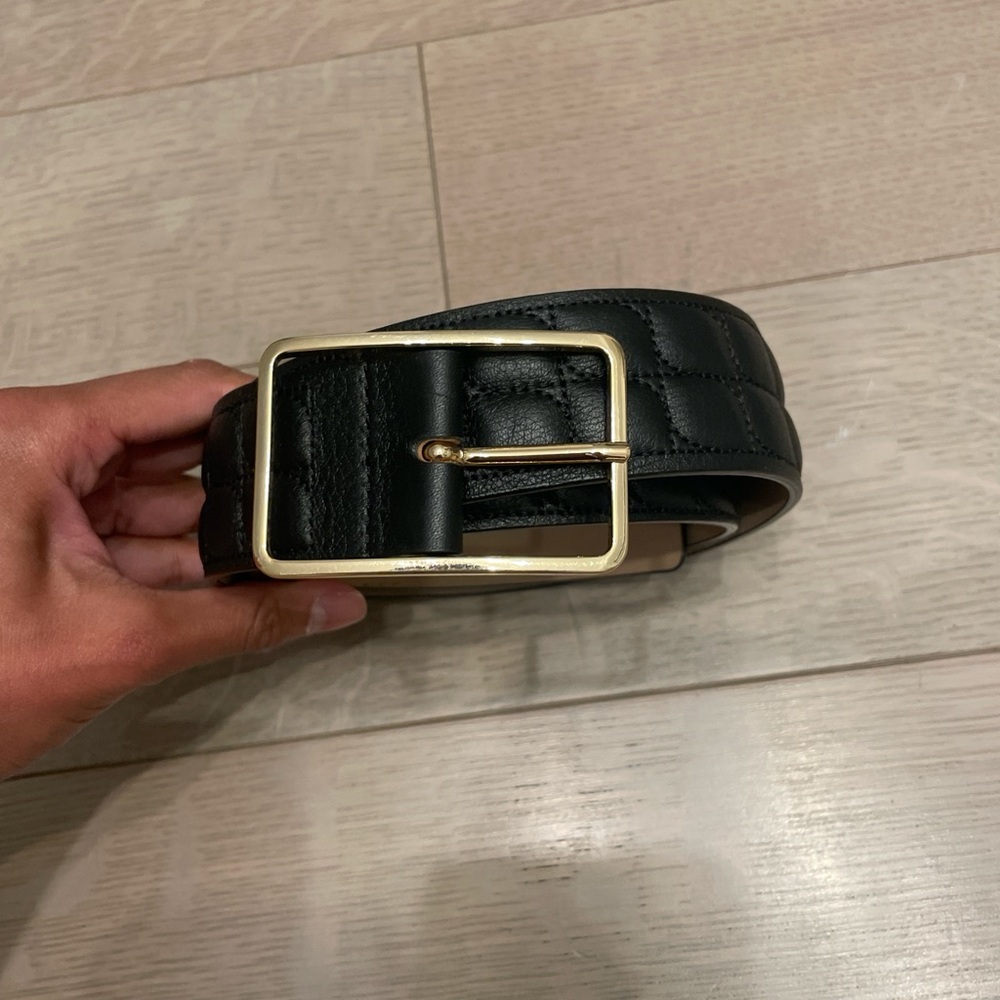 B-Low the Belt Quilted Black Leather Belt with Gold Buckle